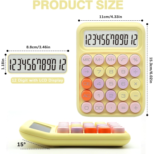 Calculatrice : couleur, affichage à 12 chiffres et gros boutons, idéale pour le bureau et l'école