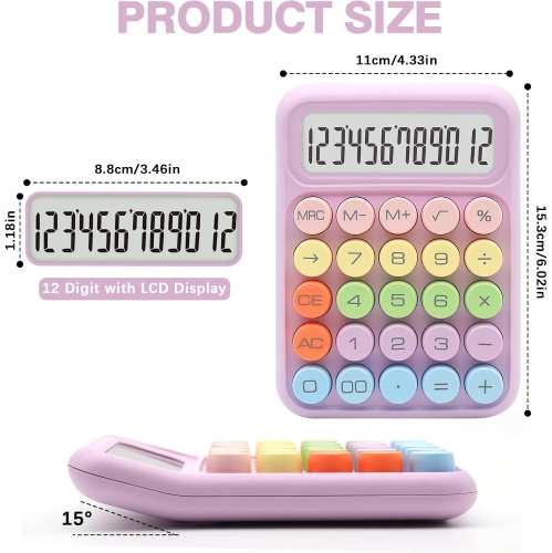 Calculatrice : couleur, affichage à 12 chiffres et gros boutons, idéale pour le bureau et l'école