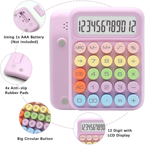 Calculatrice : couleur, affichage à 12 chiffres et gros boutons, idéale pour le bureau et l'école