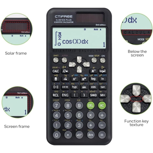 Calculateur de fonction 417 Fonctions 2 lignes 10+2 chiffres Affichage écrit Calculatrice scientifique solaire bleue