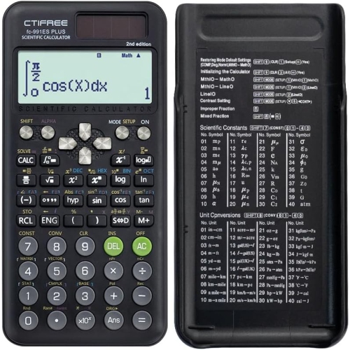 Calculateur de fonction 417 Fonctions 2 lignes 10+2 chiffres Affichage écrit Calculatrice scientifique solaire - noir