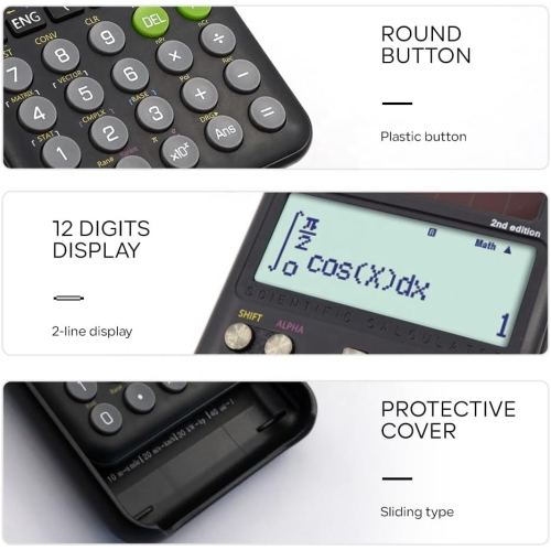 Calculatrice de fonction 417 Fonctions 2 lignes 10+2 chiffres Affichage écrit Calculatrice scientifique solaire - rose