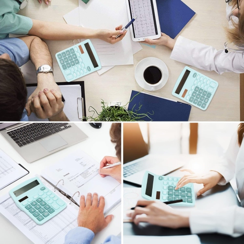 Calculatrice calculatrice étudiante à double énergie solaire et pile standard à 12 chiffres pour Office School Home Business - Bleu