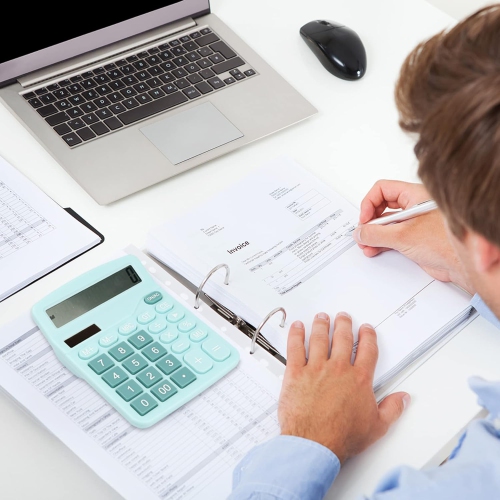 Calculatrice calculatrice étudiante à double énergie solaire et pile standard à 12 chiffres pour Office School Home Business - Bleu