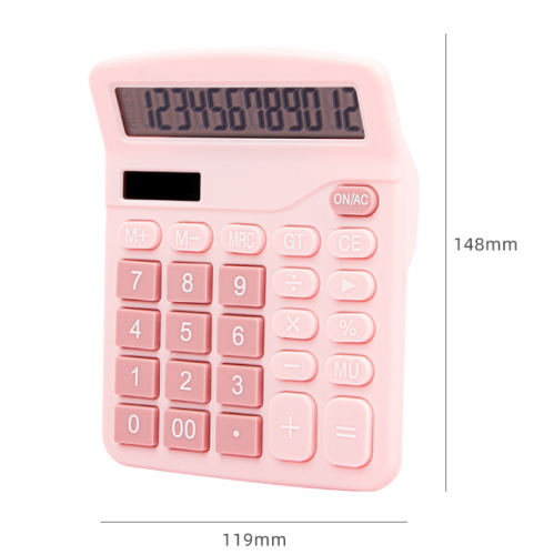 Calculatrice standard 12 chiffres solaire et pile double énergie pour Office School Home Business - Rose