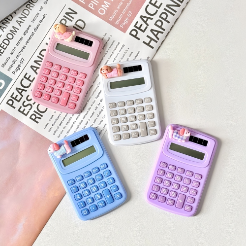 Mini mignon calculatrice de dessin animé mignon calculatrice de grande valeur portative mini bureau d'étudiant petit calcul - violet