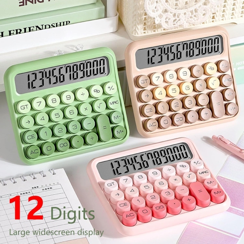 Calculatrice mécanique, calculatrice rose, écran LCD ultra grand à 12 chiffres et gros boutons, calculatrice standard de base pour ordinateur de