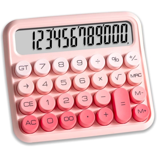 Image 1 of 5.. Mechanical Switch Calculator, Pink Calculator, Cute 12-Digit Extra Large LCD Display and Large Buttons, Basic Standard Calculator Desktop Version for