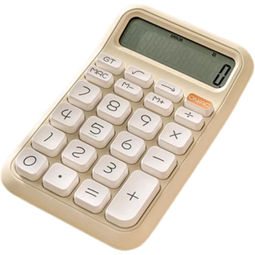 Image 1 of 4.. School Office Calculator, 12-Digit Battery Powered Desktop Calculator with Large LCD Display, Sensitive Large Buttons, Office Calculator, Beige