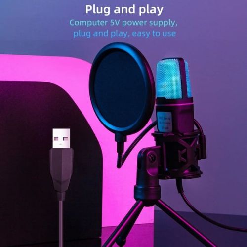 Microphone de jeu RVB, ensemble de microphone à condensateur USB pour PC de jeu Mac PS4 PS5, diffusion en continu, baladodiffusion, YouTube