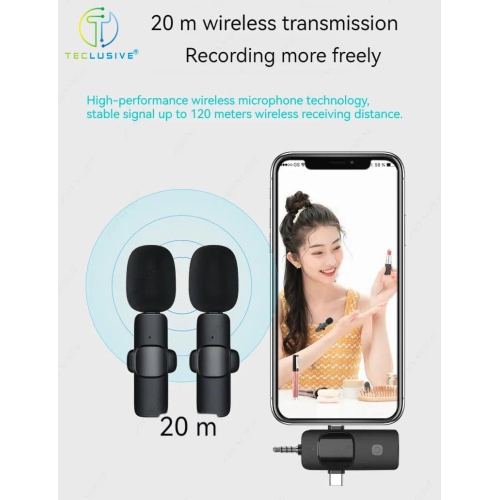 3 in 1 Wireless Lavalier Microphone Compatible with iPhone Type C 3.5mm Jack DSLR Camera | Wireless Microphone with Noise Cancellation for Vlog Insta