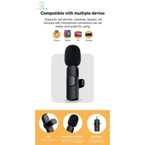 3 in 1 Wireless Lavalier Microphone Compatible with iPhone Type C 3.5mm Jack DSLR Camera | Wireless Microphone with Noise Cancellation for Vlog Insta