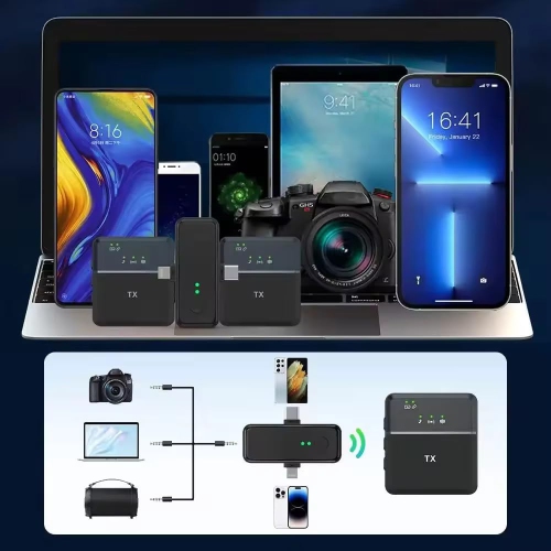 Line microphone with receiver | 360° noise reduction and 20m long distance lavalier microphone for video recording | Plug and play compatible with