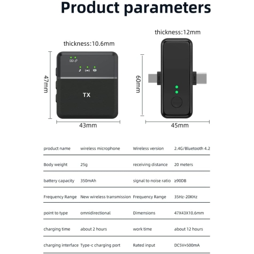 Line microphone with receiver | 360° noise reduction and 20m long distance lavalier microphone for video recording | Plug and play compatible with