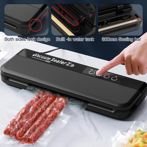 UV sterilizing vacuum sealer - 75 kPa strong suction, 300mm sealing, stainless steel panel, one-touch operation, suitable for wet and dry foods and