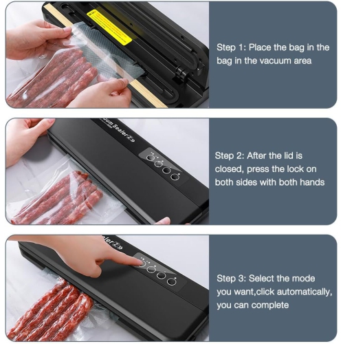 UV sterilizing vacuum sealer - 75 kPa strong suction, 300mm sealing, stainless steel panel, one-touch operation, suitable for wet and dry foods and