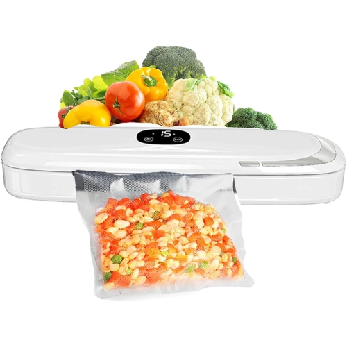 Moonlight White Pro Kitchen Vacuum Sealer - Keeps Food Fresher 6 Times Longer, Multiple Bags of 11" Sealed, Compact and Lightweight, Comes with 10