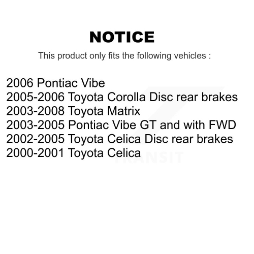 Ensemble plaquettes et patins de stationnement en céramique pour disques arrière pour Toyota Matrix Corolla Pontiac Vibe K8T-105692