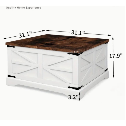 Square Coffee Table with Storage - Modern Farmhouse Wood Lift Top Center Table | Rustic Living Room Furniture with Metal Frame & Drawers, White