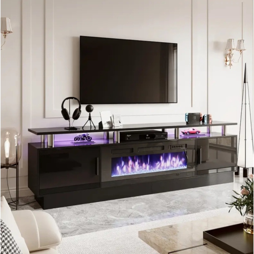 Image 1 of 8.. 70" Electric Fireplace TV Stand with Storage - 36" LED Fireplace Entertainment Center & Media Console for 70-80" TVs | Fireplace Cabinet, TV Unit for