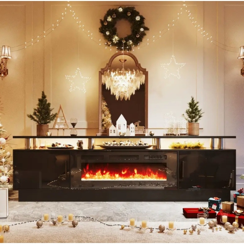 70" Electric Fireplace TV Stand with Storage - 36" LED Fireplace Entertainment Center & Media Console for 70-80" TVs | Fireplace Cabinet, TV Unit for