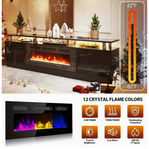 70" Electric Fireplace TV Stand with Storage - 36" LED Fireplace Entertainment Center & Media Console for 70-80" TVs | Fireplace Cabinet, TV Unit for