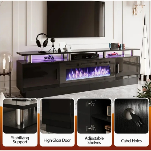 70" Electric Fireplace TV Stand with Storage - 36" LED Fireplace Entertainment Center & Media Console for 70-80" TVs | Fireplace Cabinet, TV Unit for