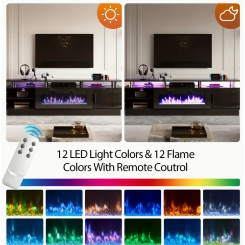 70" Electric Fireplace TV Stand with Storage - 36" LED Fireplace Entertainment Center & Media Console for 70-80" TVs | Fireplace Cabinet, TV Unit for