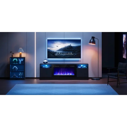 70" Electric Fireplace TV Stand with Storage Cabinet - 36" LED Media Console for 70-80" TVs | Modern Wood TV Unit Entertainment Center with Floating