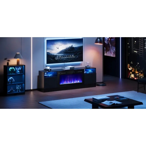 70" Electric Fireplace TV Stand with Storage Cabinet - 36" LED Media Console for 70-80" TVs | Modern Wood TV Unit Entertainment Center with Floating