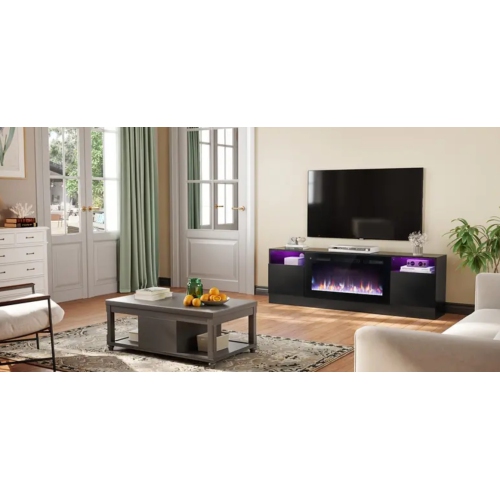 70" Electric Fireplace TV Stand with Storage Cabinet - 36" LED Media Console for 70-80" TVs | Modern Wood TV Unit Entertainment Center with Floating