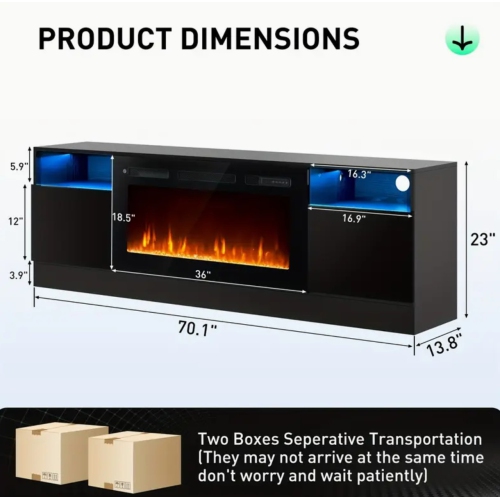 70" Electric Fireplace TV Stand with Storage Cabinet - 36" LED Media Console for 70-80" TVs | Modern Wood TV Unit Entertainment Center with Floating