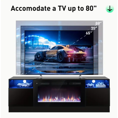 70" Electric Fireplace TV Stand with Storage Cabinet - 36" LED Media Console for 70-80" TVs | Modern Wood TV Unit Entertainment Center with Floating