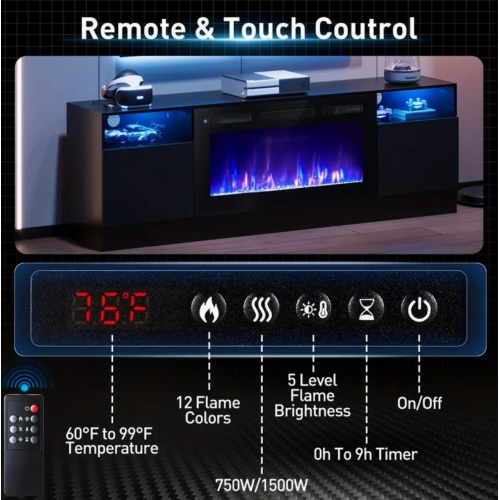 70" Electric Fireplace TV Stand with Storage Cabinet - 36" LED Media Console for 70-80" TVs | Modern Wood TV Unit Entertainment Center with Floating