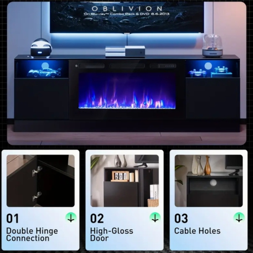 70" Electric Fireplace TV Stand with Storage Cabinet - 36" LED Media Console for 70-80" TVs | Modern Wood TV Unit Entertainment Center with Floating