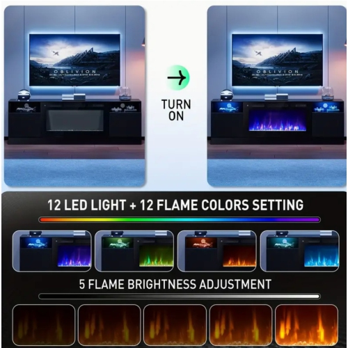 70" Electric Fireplace TV Stand with Storage Cabinet - 36" LED Media Console for 70-80" TVs | Modern Wood TV Unit Entertainment Center with Floating