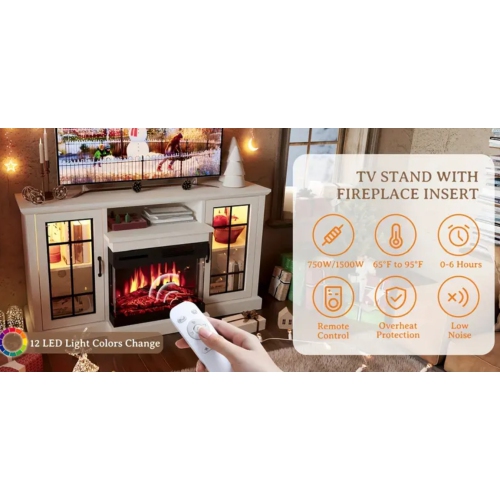 LUXURIOUS 70 Inch 2-Sided Glass Fireplace TV Stand for TVs up to 80", Media Entertainment Center Console Table with Glass Door Closed Storage, Set of