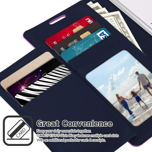 TopSave Goospery Rich Diary [ID/Card & Cash Slots] Premium PU Leather Wallet Case [Magnetic Closure] Folio Wallet Flip For iPhone 16e(6.1"), Purple