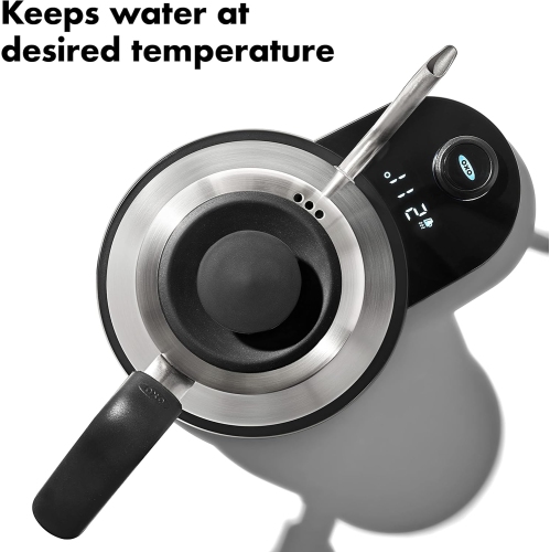 OXO Brew Adjustable Temperature Electric Pour-Over Kettle - 1L Capacity, Stainless Steel, Precise Temperature Control, Built-In Timer, Gooseneck