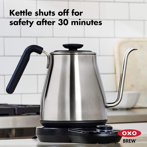 OXO Brew Adjustable Temperature Electric Pour-Over Kettle - 1L Capacity, Stainless Steel, Precise Temperature Control, Built-In Timer, Gooseneck