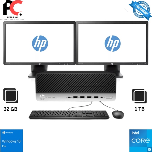 HP  Prodesk 600 G3 Sff Desktop PC Bundle – Intel Quad-Core I5-6500, 32GB Ram, 1Tb SSD, 23” Fhd Dual Monitor, Type-C, Displayport, Wifi, Bt