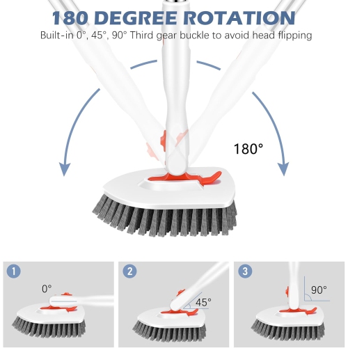 Floor Scrub Brush, 3-In-1 Tile Tub Floor Scrubber with 52-inch Adjustable Long Handle Shower Cleaner Brush and 3 Detachable Replacement Brush Heads