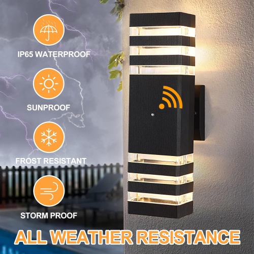 Ensemble de 2 lampes murales d'extérieur Dusk to Dawn, luminaire extérieur moderne étanche IP65, applique murale d'extérieur à 3 couches blanc chaud