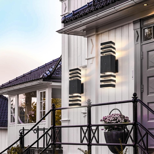 Ensemble de 2 lampes murales d'extérieur Dusk to Dawn, luminaire extérieur moderne étanche IP65, applique murale d'extérieur à 3 couches blanc chaud