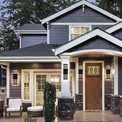 Ensemble de 2 lampes murales d'extérieur Dusk to Dawn, luminaire extérieur moderne étanche IP65, applique murale d'extérieur à 3 couches blanc chaud