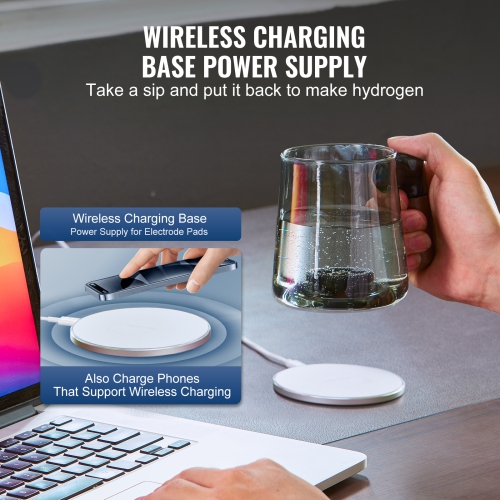 VEVOR Hydrogen Water Cup, 400 ml / 14.1 oz Hydrogen Generator, SPE Technology Portable Hydrogen Water Ionizer Machine with Wireless Charging Base,