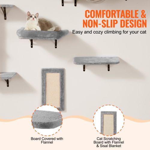 VEVOR 40 lbs Wall Mounted Cat Shelves,Cat Wall Shelves and Perches with Jumping Boards, Hammock, Sofa, Cat Tree & Cat Grip, Cat Furniture for