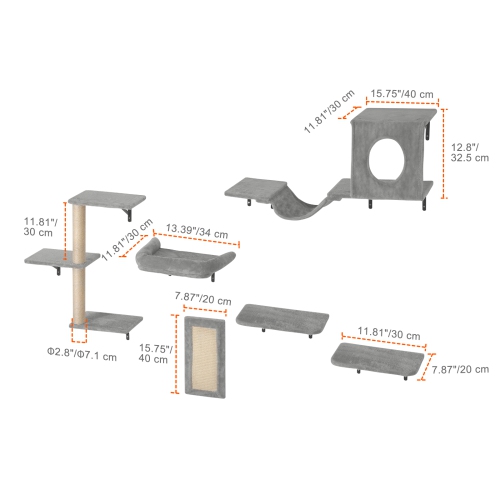 VEVOR 40 lbs Wall Mounted Cat Shelves,Cat Wall Shelves and Perches with Jumping Boards, Hammock, Sofa, Cat Tree & Cat Grip, Cat Furniture for