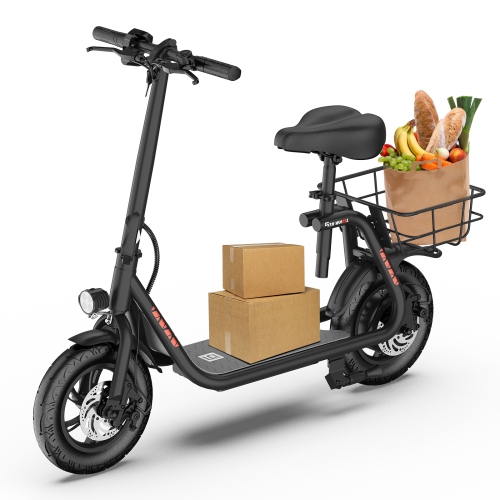 5TH WHEEL Electric Scooter for Adults with Seat and Basket, 450W Motor, 12" Pneumatic Tires, 20 Mile Range, 15.5 MPH, LED Light, Foldable Commuter