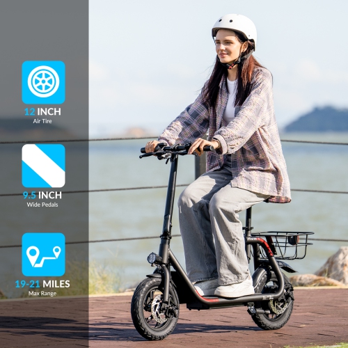 5TH WHEEL Electric Scooter for Adults with Seat and Basket, 450W Motor, 12" Pneumatic Tires, 20 Mile Range, 15.5 MPH, LED Light, Foldable Commuter